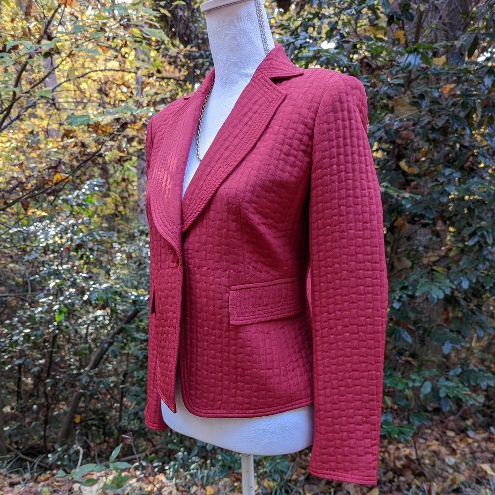 ELLEN TRACY Silk Wool Quilted Suit Jacket Blazer Red Size 8 - Picture 2 of 10